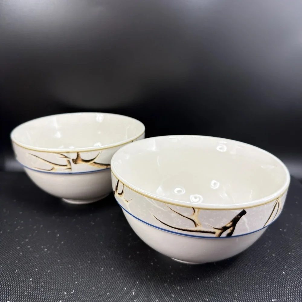 JQ Outdoors Rivers Edge Products Antler Ceramic Bowls Set of 2 Cabin Lodge Decor
